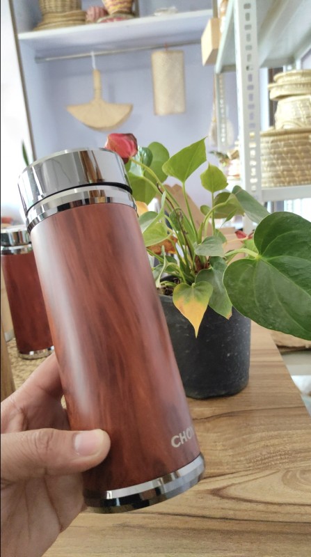 Silver Bottle with Wooden Cover 400ml